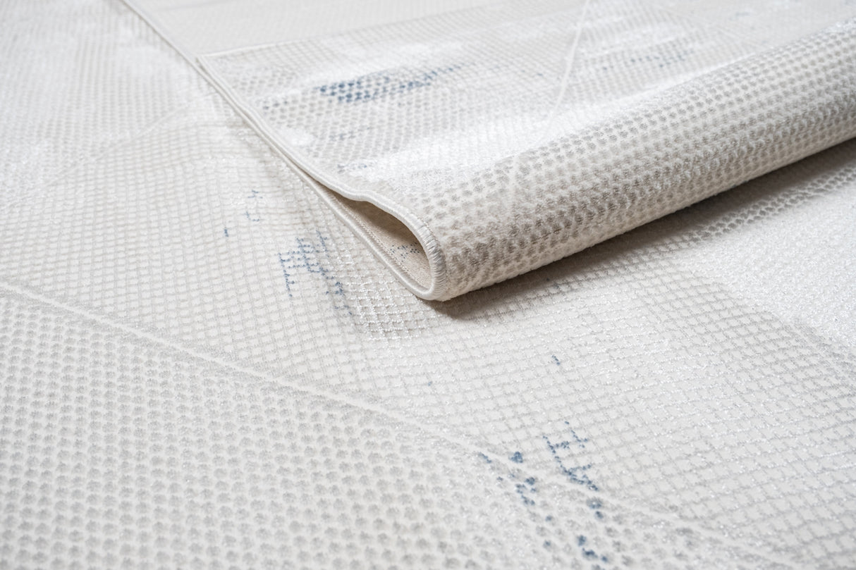Jade 55 Area Rug - Blue/Cream, 100% Polyester/Shiny Viscose, Machine Loom, Made In Turkey (9' 8" X 13')