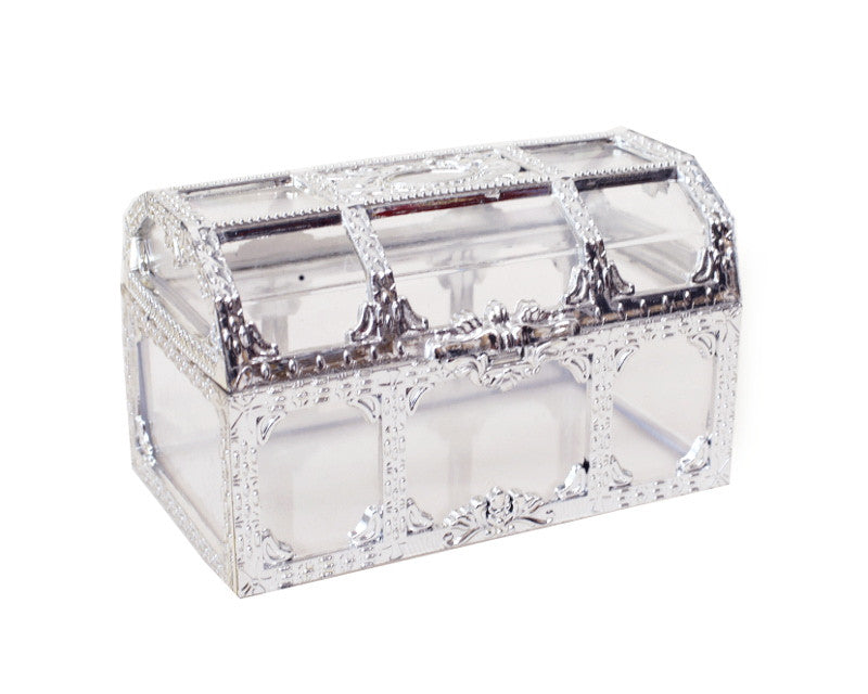 4" x2 3/4" x 2.5"  Inch Silver Treasure Chest Gift Favor Box - Pack of 12