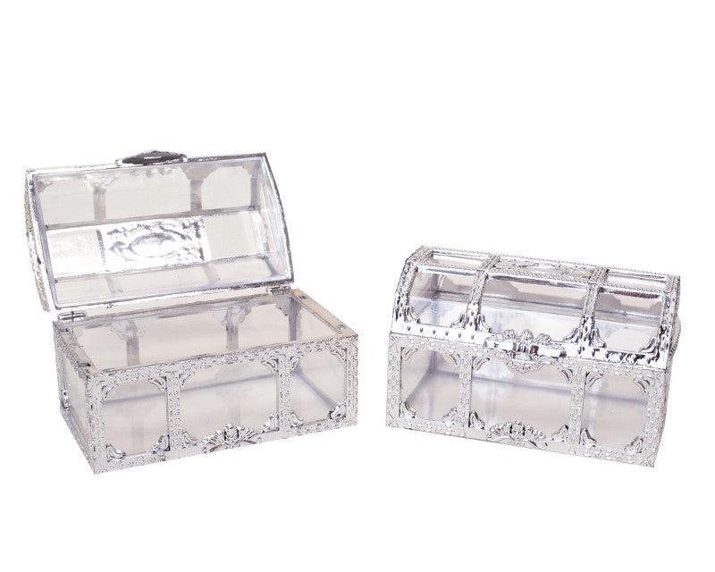 4" x2 3/4" x 2.5"  Inch Silver Treasure Chest Gift Favor Box - Pack of 12