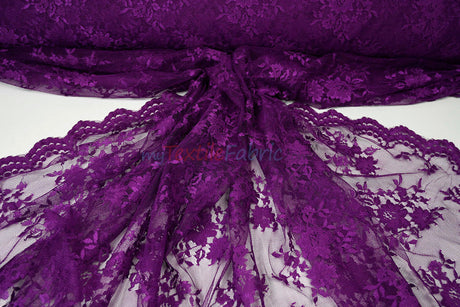 Chantilly Lace Polyester Fabric - Floral Embroidery, Sheer Mesh, 52" Width (1 Yard)