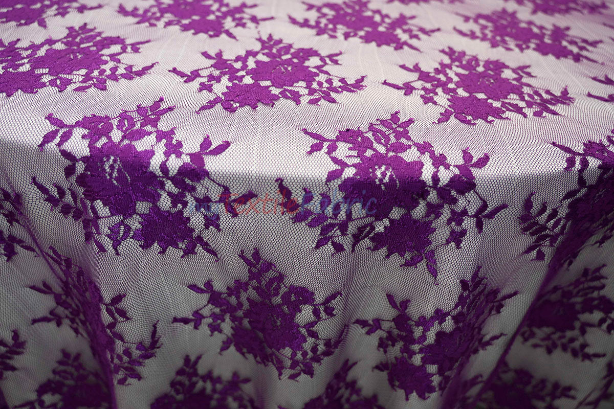 Chantilly Lace Polyester Fabric - Floral Embroidery, Sheer Mesh, 52" Width (1 Yard)
