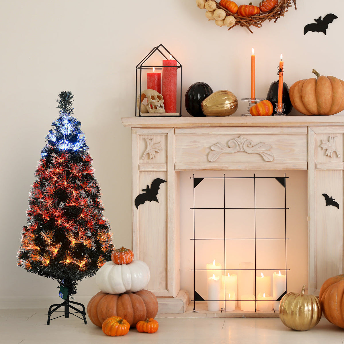 4 ft. Black Halloween Tree with Color-Changing Lights
