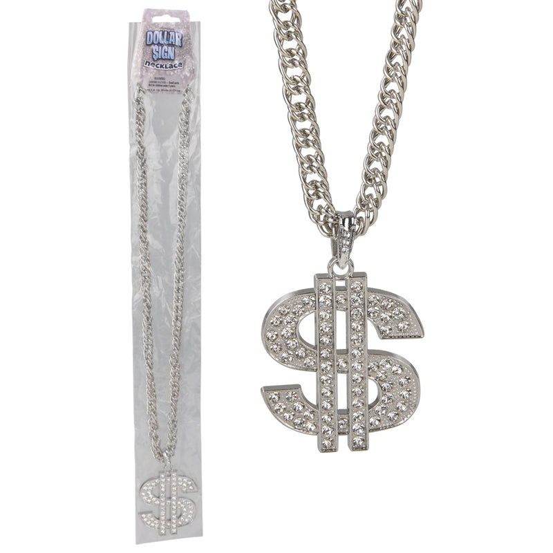 Dollar Sign Necklace Silver 30" (1 DZ)
