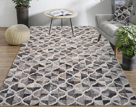Joy Collection Polyester Printed Rug - Geometric Patch Work, Contemporary Earth Tones (5' X 7')
