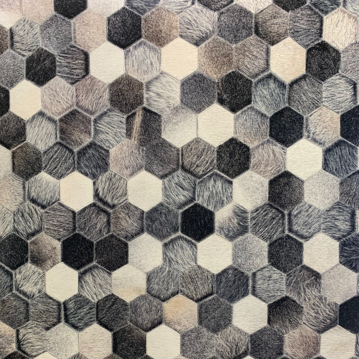 Vegan Geometric Gray Black Faux Hide/Cowhide Printed Rug - Gray Black Geometric Patchwork, Soft Feel, Durable, 5' X 7' To 10' X 13' (1 Piece)