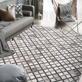 Vegan Diamond Patchwork Polyester Fabric - Gray Black Faux Hide Cowhide, Diamond Patchwork, 10' X 13' (1 Piece)