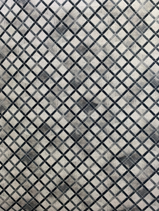 Vegan Diamond Patchwork Polyester Fabric - Gray Black Faux Hide Cowhide, Diamond Patchwork, 10' X 13' (1 Piece)