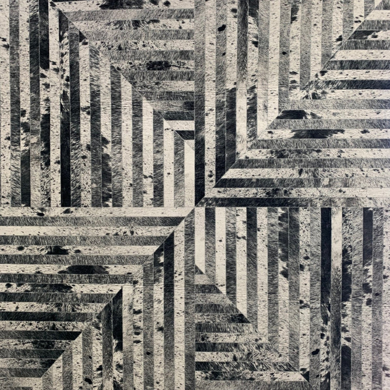 Geometric Vegan Hide Patchwork Printed Rug - Vertical Lines Design, Gray Beige Ivory, Area Rug (5' X 7')