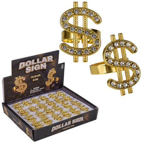 Dollar Sign Ring 1.25" (24 Pc Display)