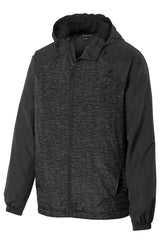 Sport-Tek® Heather Colorblock Raglan Hooded Wind Jacket.