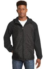 Sport-Tek® Heather Colorblock Raglan Hooded Wind Jacket.