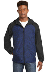 Sport-Tek® Heather Colorblock Raglan Hooded Wind Jacket.