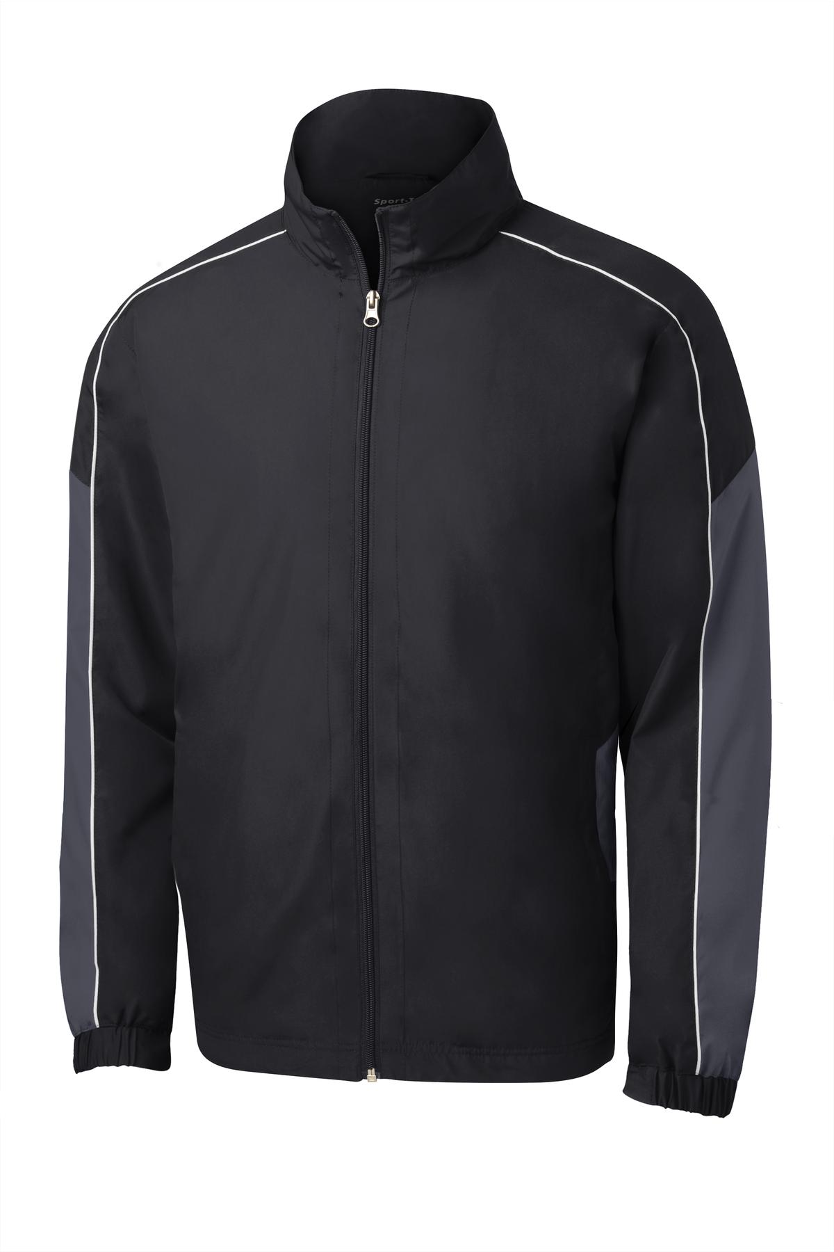 DISCONTINUED Sport-Tek® Piped Colorblock Wind Jacket.