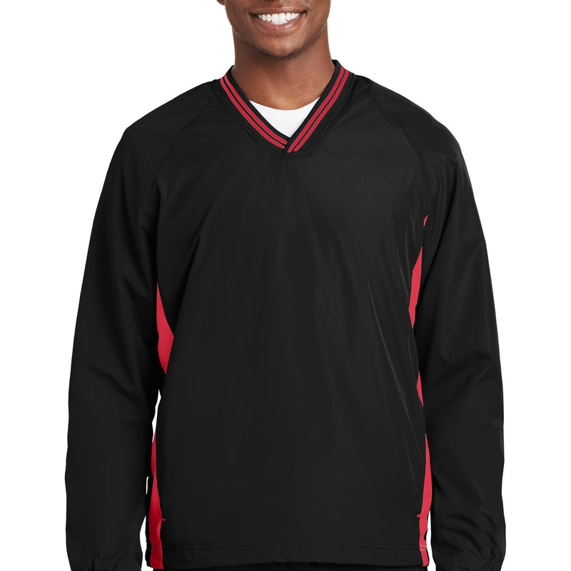 Sport-Tek® Tipped V-Neck Raglan Wind Shirt.
