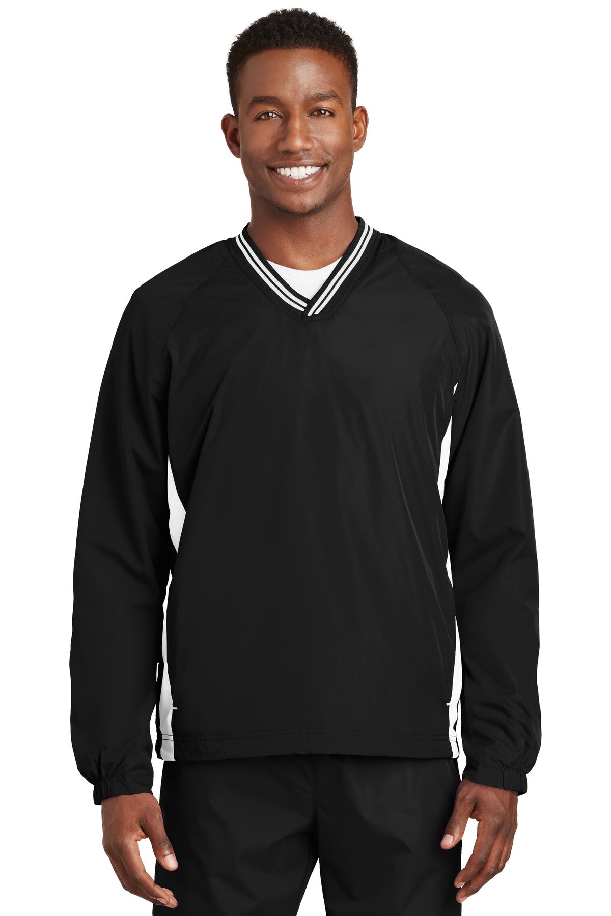 Sport-Tek® Tipped V-Neck Raglan Wind Shirt.