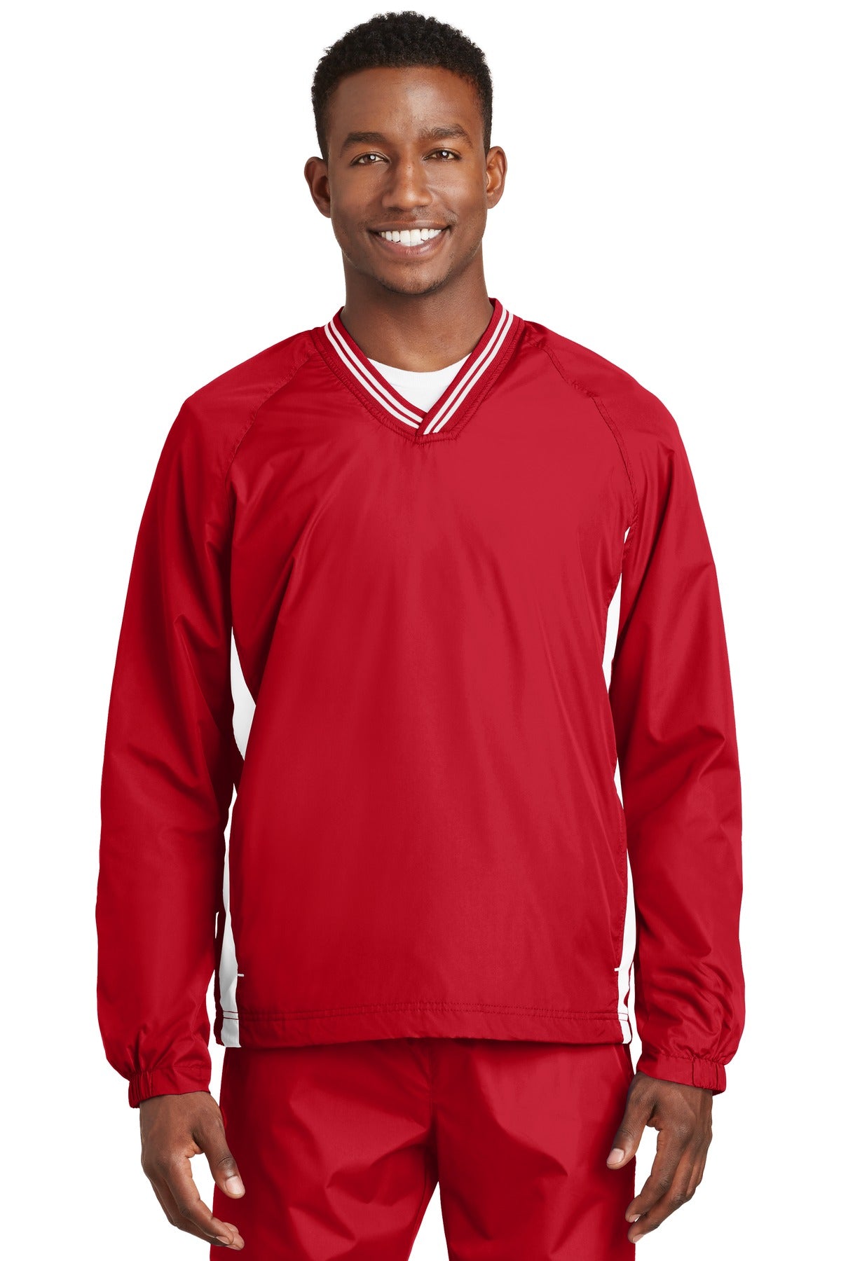 Sport-Tek® Tipped V-Neck Raglan Wind Shirt.