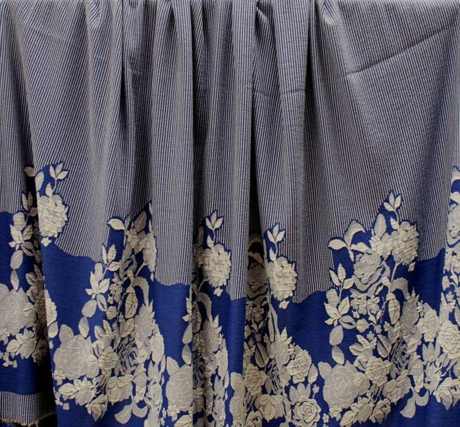 Jacquard Royal/Off White 1D531 Jacquard Fabric - Floral Pattern, Royal/Off White, 52/54" Width (1 Yard)