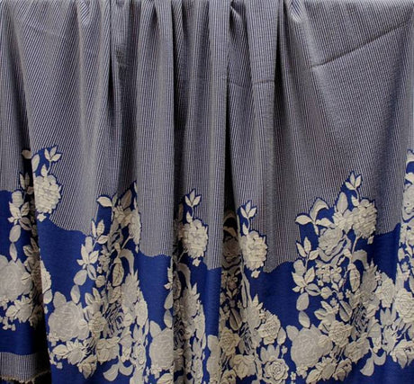 Jacquard Royal/Off White 1D531 Jacquard Fabric - Floral Pattern, Royal/Off White, 52/54" Width (1 Yard)