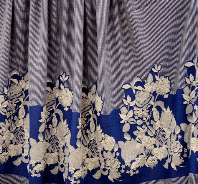 Jacquard Royal/Off White 1D531 Jacquard Fabric - Floral Pattern, Royal/Off White, 52/54" Width (1 Yard)