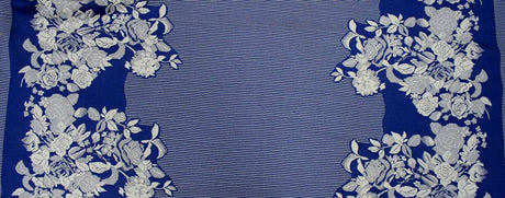 Jacquard Royal/Off White 1D531 Jacquard Fabric - Floral Pattern, Royal/Off White, 52/54" Width (1 Yard)