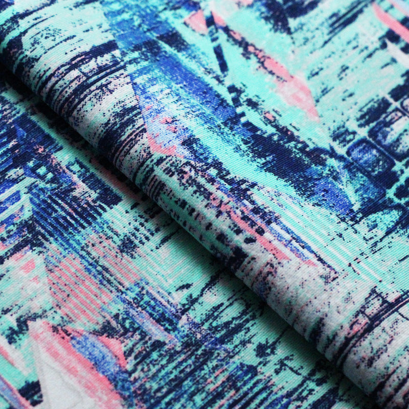 Vertical Edge Nylon Spandex Fabric - Jade/Multi Geometric Print, 58/60" Width (1 Yard)
