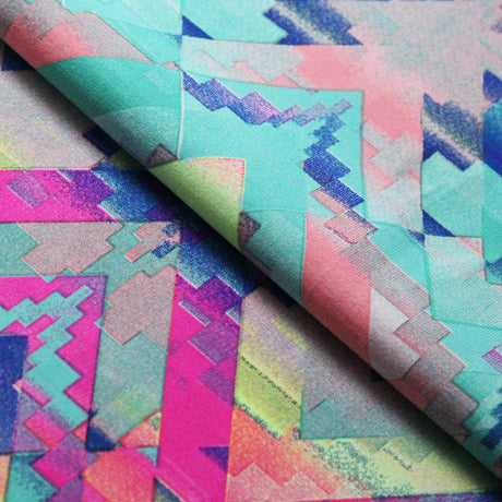 Framework Nylon Spandex Fabric - Jade And Pink Multicolor Chevron Zigzag, 58/60" Width (1 Yard)