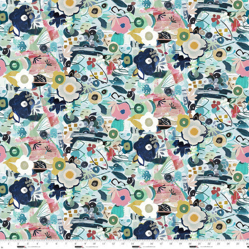 Cotton Floral Abstract Fabric Jade 44/45"