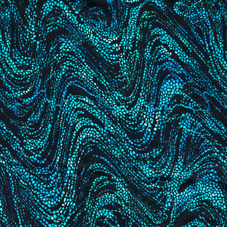 Athletic Swimsuit Knit Fabric Jaguar Pebble Waves Blue/Green