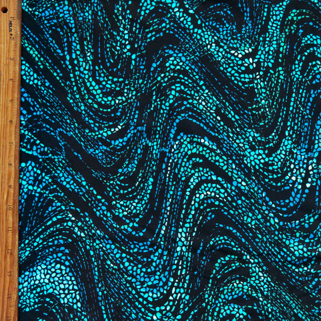 Athletic Swimsuit Knit Fabric Jaguar Pebble Waves Blue/Green