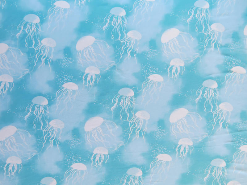 Poly Spandex Swimsuit Fabric Jellyfish Print Blue Green