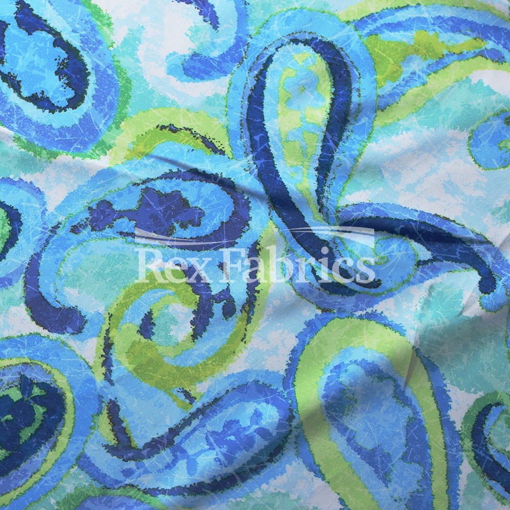 Jesty Paisley Polyester Spandex Fabric - Multi-Color Paisley Print, 58/60" Width (1 Yard)