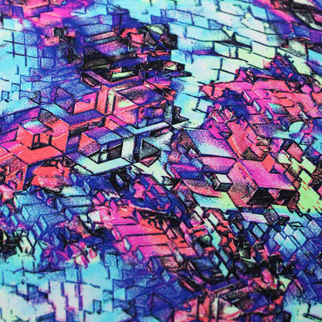 Montage Nylon Spandex Fabric - Jewel/Purple Multicolor Cube Print, Geometric Pattern, 58/60" Width (1 Yard)