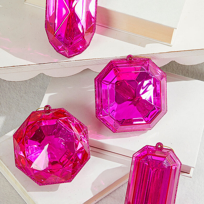 4"-5"Jewel Ornament Pink Assorted Elegant Holiday Decor Accent