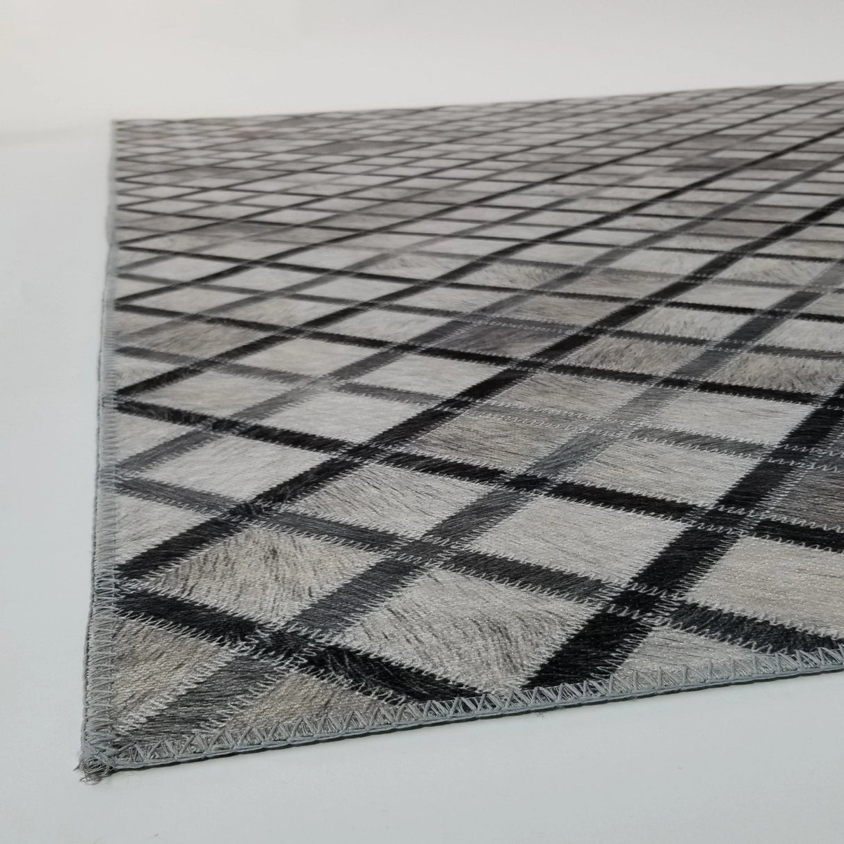 Vegan Diamond Patchwork Polyester Fabric - Gray Black Faux Hide Cowhide, Diamond Patchwork, 10' X 13' (1 Piece)