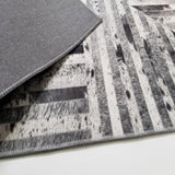 Geometric Vegan Hide Patchwork Printed Rug - Vertical Lines Design, Gray Beige Ivory, Area Rug (5' X 7')