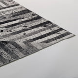 Geometric Vegan Hide Patchwork Printed Rug - Vertical Lines Design, Gray Beige Ivory, Area Rug (5' X 7')