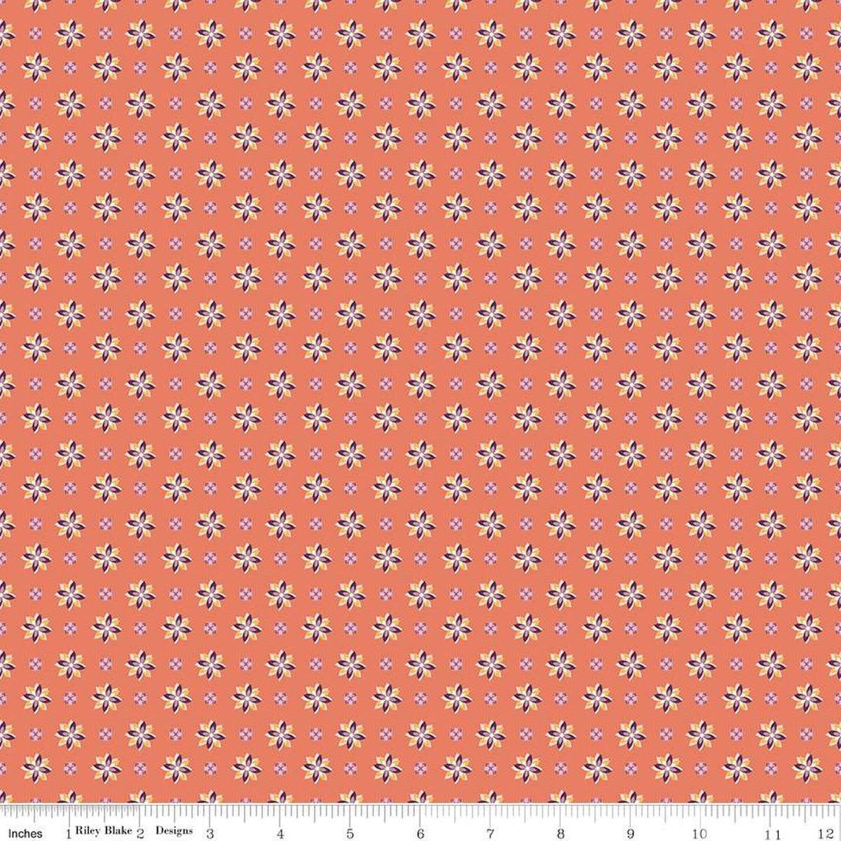 Cotton Print Juju's Petals Calico Orange 43/44" Fabric