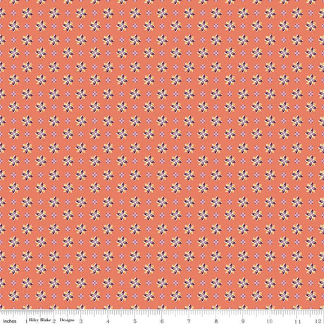 Cotton Print Juju's Petals Calico Orange 43/44" Fabric