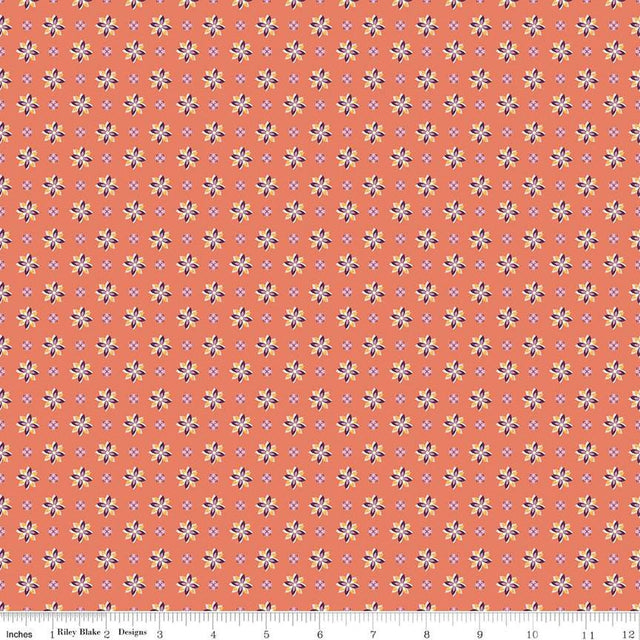 Cotton Print Juju's Petals Calico Orange 43/44" Fabric