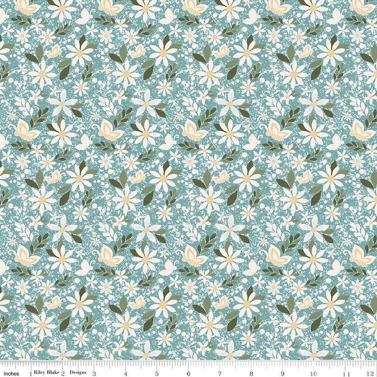 Cotton Fabric Juju's Petals Dance Teal 43/44"