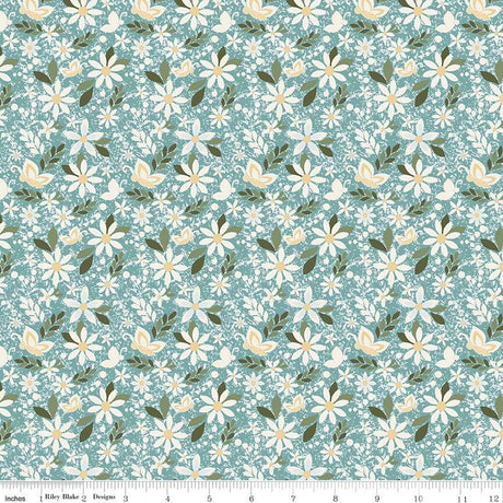 Cotton Fabric Juju's Petals Dance Teal 43/44"