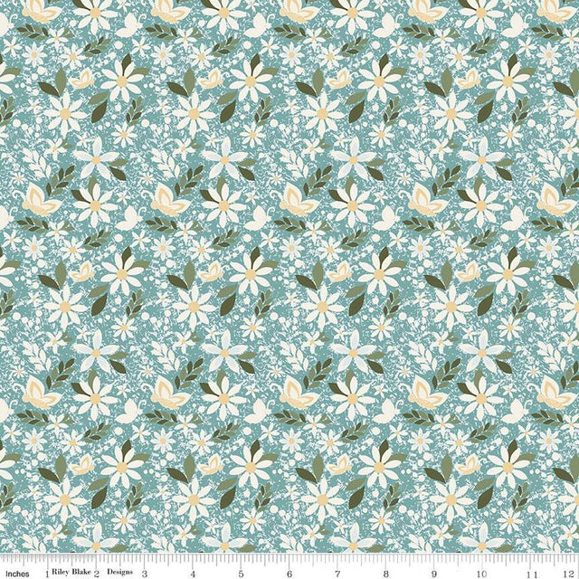 Cotton Fabric Juju's Petals Dance Teal 43/44"