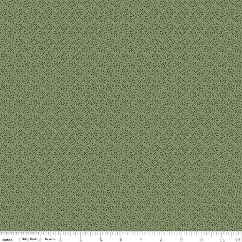Cotton Print Juju's Petals Dots Green Fabric 43/44"