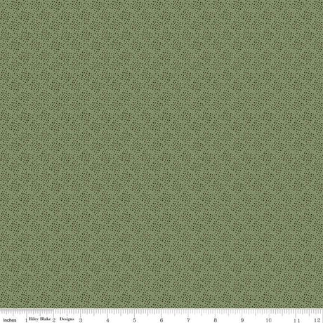Cotton Print Juju's Petals Dots Green Fabric 43/44"