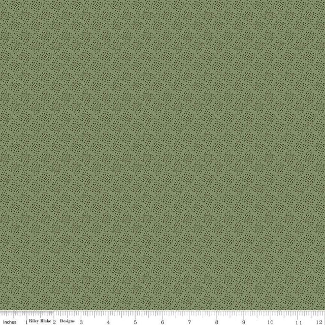 Cotton Print Juju's Petals Dots Green Fabric 43/44"