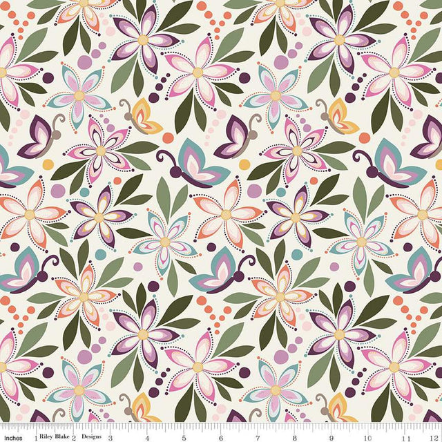 Cotton Quilting Fabric Juju's Petals Main Cream 43/44