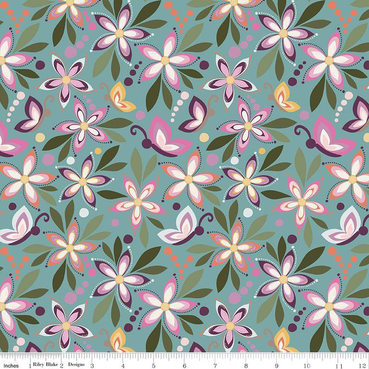 Cotton Print Juju's Petals Main Teal Fabric