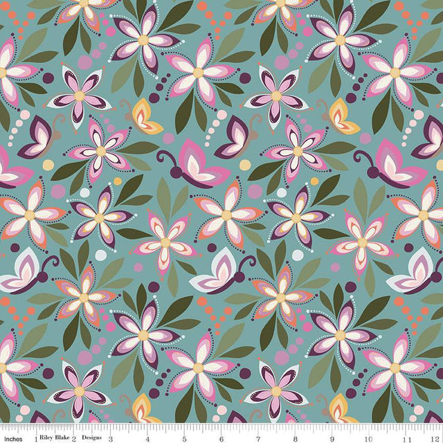 Cotton Print Juju's Petals Main Teal Fabric