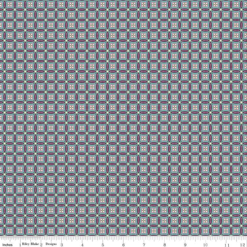 Cotton Fabric Juju's Petals Mosaic Teal 43/44"