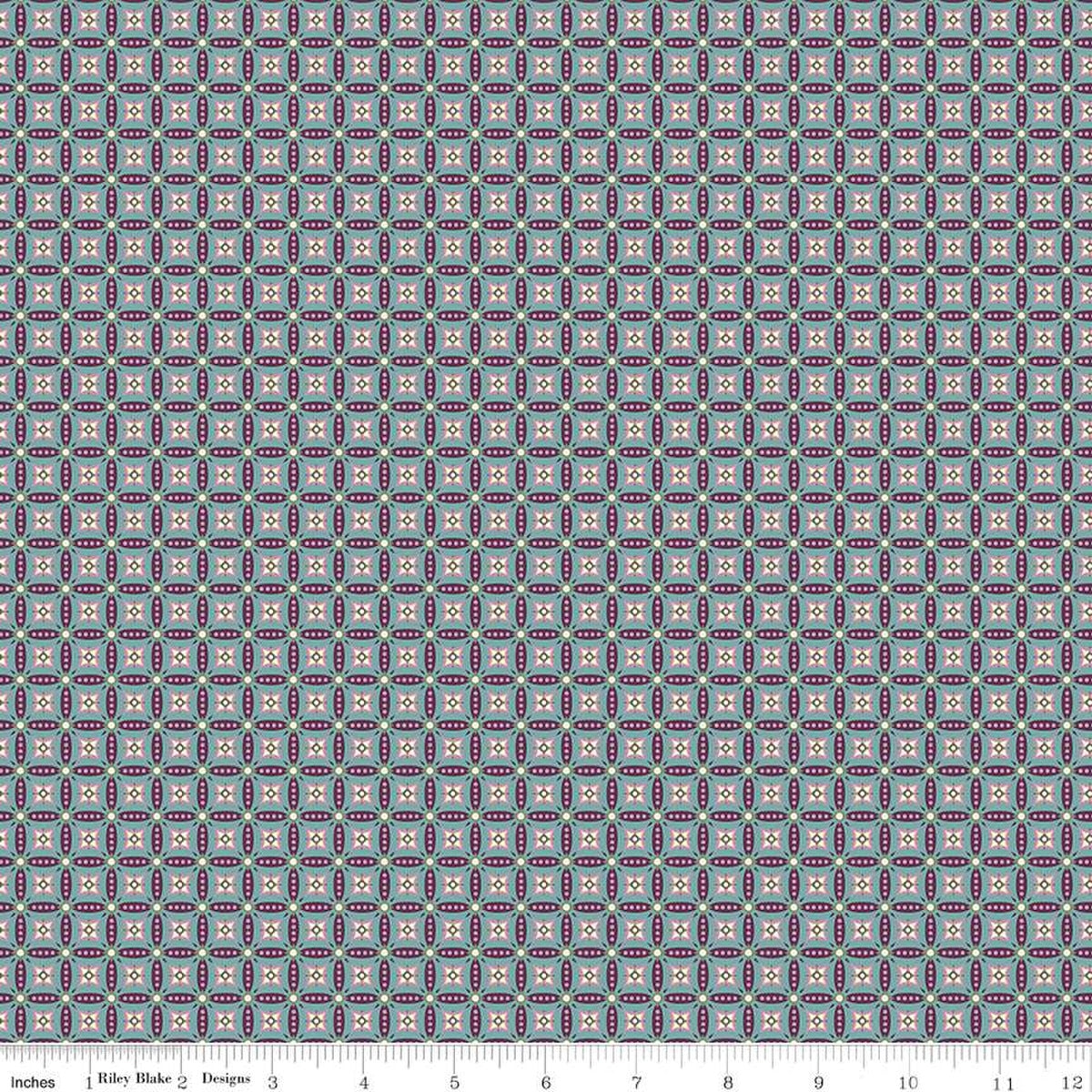 Cotton Fabric Juju's Petals Mosaic Teal 43/44"